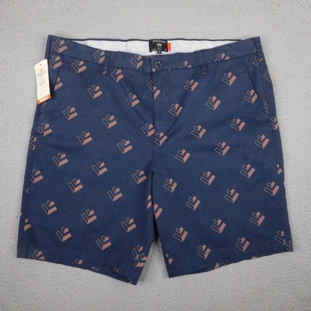 Dockers Ultimate Shorts Mens 42 Blue Patterned Supreme Flex Comfort 9" Chino NWT
